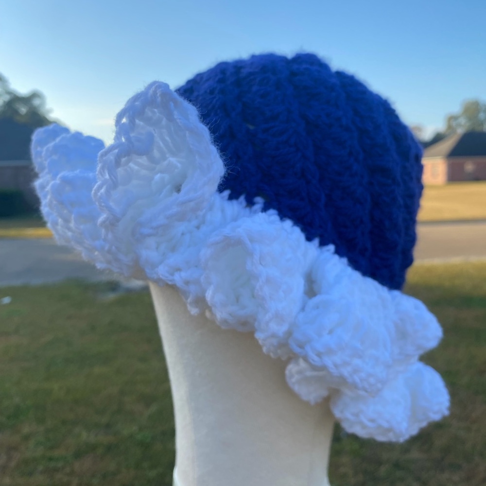 Elegant Blue and White Knit Hat